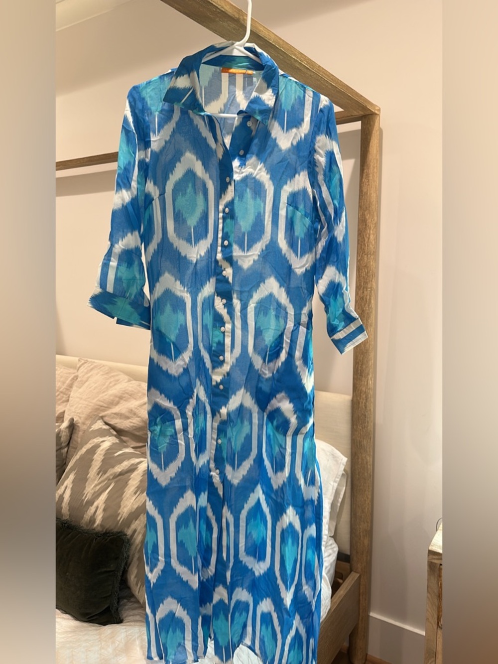 Oliphant Blue and White Ikat Shirt Dress